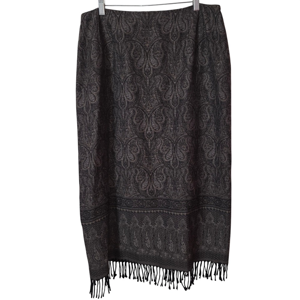 Talbots Woman 16W Wool Paisley Fringe Hem Midi Skirt Black Gold Lined
